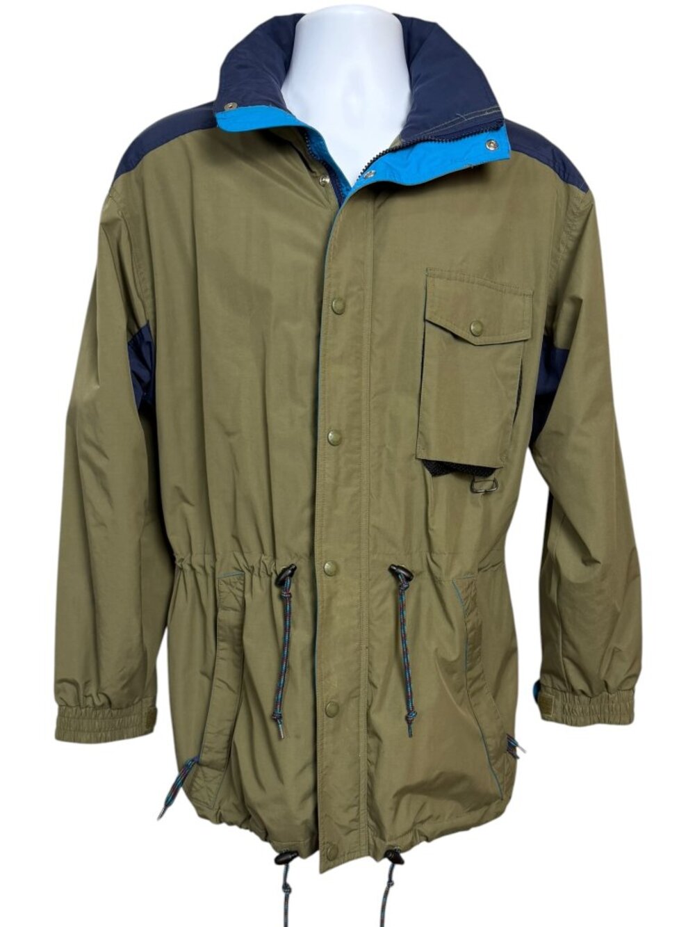 Marker Vintage 90s Outdoor Jacket Mens Small Olive Colorblock Hooded Windbreaker